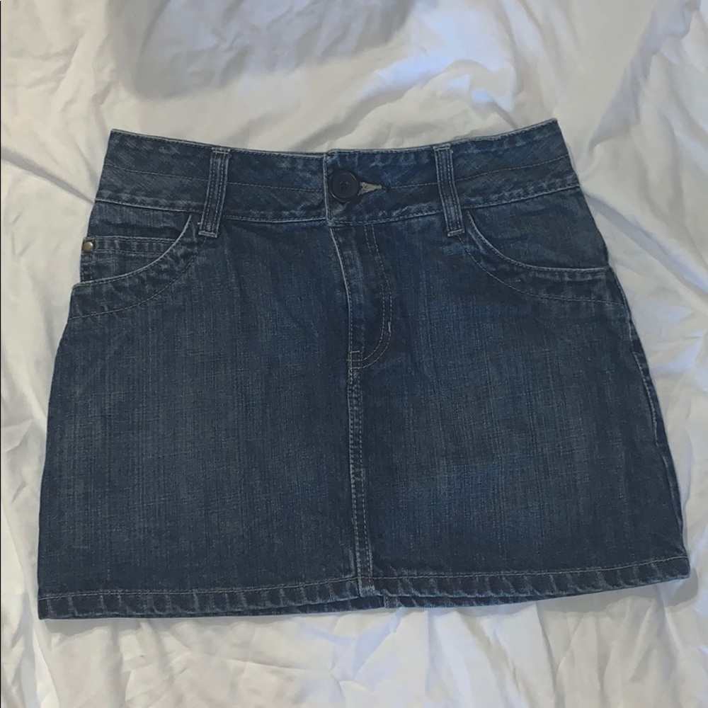 A denim mini skirt, worn once
